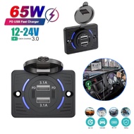 Digital Voltage Display 12-24V Panel Mount USB Charger Socket, PD 30W Type-C QC 22.5W Fast Charging 