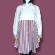 FB Shop Baju Tunik Kemeja Kasual Kombinasi Salur T1B6022
