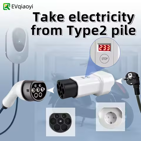 EVqiaoyi Type2 to Schuko Socket EV Adapter Type2 to 220V Converter Male Discharging Plug for IEC 621
