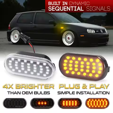 2Pcs Dynamic Flowing LED Side Marker Turn Signal Light For VW Polo Golf 3 4 Passat B5 Sharan Lupo Bo