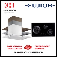 FUJIOH FR-CL1890 R/V 900MM CHIMNEY COOKER HOOD + FH-GS5035 SVGL BLACK GLASS GAS HOB BUNDLE