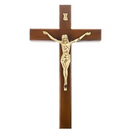 Hanging Wall Cross Teak Wood Corpus Statue of Jesus Inri Body Brass Metal 30 cm Spiritual Decoration