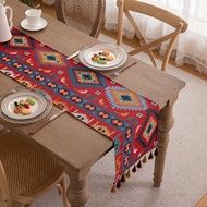 American Embroidered Table Flag Bohemian Ethnic Style Geometric Tassel Tablecloth Long Rectangle Hig