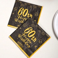 48pcs 33*33cm/12.99*12.99in Disposable Paper Napkins, Black & Gold 60th Birthday Party Dining Napkin