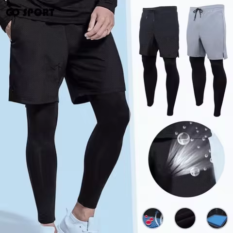 2 in 1 Basketball Tights Jogging Tights Sweat Wicking Sport Running Shorts Quick Dry Breathable Men 
