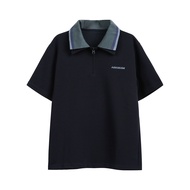 Loose Fit Color Block Polo Shirt Short Sleeve T-Shirt Womens New 2025 Chant2nd American Retro Style