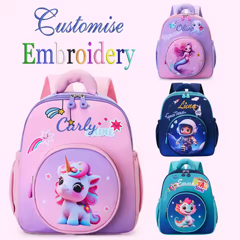 Embroidered custom-Cartoon cute pet print design unicorn mermaid dinosaur astronaut backpack, casual