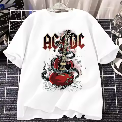 AC/DC Band T Shirt Men Women Cotton Tees Retro Tops Hip Hop Streetwear Harajuku Short Sleeve Brands 
