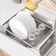 Adjustable 304 Stainless Steel Kitchen Sink Drain Basket Dish Drying Rack Plate Drainer Shelf Tableware Dry Holder Organizer