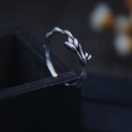 真正的 S925 純銀女士手工雕刻竹製指環