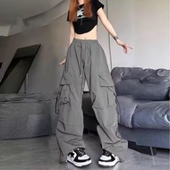 美式復古工裝褲男女春秋直筒褲高街潮牌多口袋Hip Hop潮流- 黑色 S