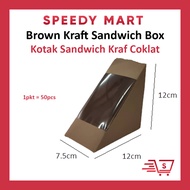 Bekas Kertas (50pcs) Brown Kraft Paper Sandwich Box / Full Kraft Sandwich Box 12x12x7.5cm