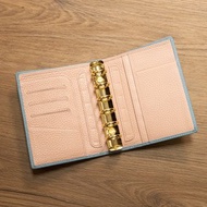 A7 6孔無扣真皮活頁手帳|筆記本|萬用手冊 - 粉藍x櫻粉