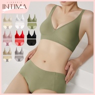 INTIMA High-Quality SUJI Jelly Seamless Plain Color Bra And Panty Set French Deep V Small Breast Adjustment Type No- Wire Underwear Women Push Up Comfortable Bralette Sets