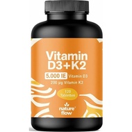 Vitamin D3 K2 High Dose - 120 Tablets - 5000 IU D3 + 200 µg K2 OHQP