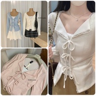 WGWE W8540 2-layer faux long-sleeved T-shirt with Korean style bow tie 8540