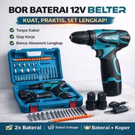 Mesin Bor Baterai BELTER 12 Volt Bor Cordless Drill Set Bor Baterai Lengkap