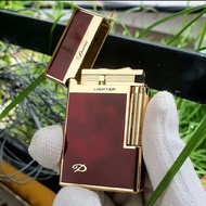 Bật lửa Derui Sử dụng Gas Đá Chất liệu Đồng Khối Màu Đỏ Sơn Mài Phủ Bóng ( Có Hộp - Tặng Kèm Đá Lửa