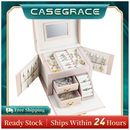 Jewelry Storage Box With Lock 3-layer Destop Necklace Ear Studs Earrings Jewellery Organizer Lovely