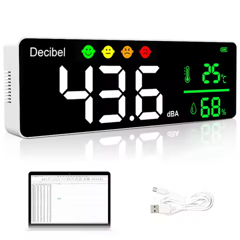 4 in 1 Decibel Meter Wall Hanging Sound Level Meter 11'' Large LED Display Noise Meter 30-130dB SPL 