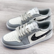【36-45】DIOR x Air Jordan 1 Low "Gray/White" Casual Sneakers Shoes For Women Men