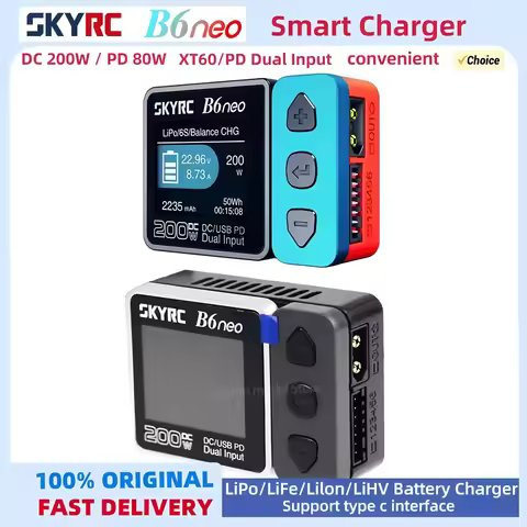 SKYRC B6neo Charger with XT60/PD80W Dual DC Inputs 200W Charging Power for RC Car Model And Aircraft