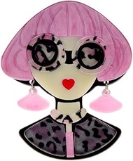 Pink Leopard Style Acrylic Bezel Brooch Pin for Women, Acrylic