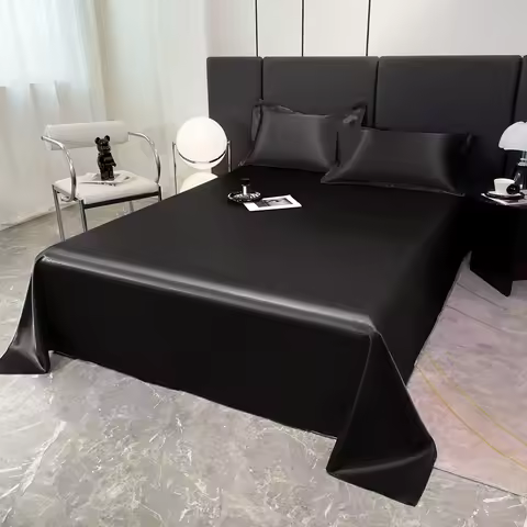 ZHENXISHUSHIMOXI Luxury Flat Sheet Solid Color Satin Bed Sheet Soft Comfortable Bedsheet High-End Be