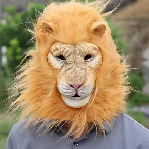 Latex Lion Mask Latex Soft Funny Party Animal Masks Lion Hair Adult Joker Halloween Маска Costume Ba