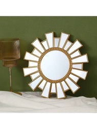 美式現代風格太陽造型塑膠裝飾牆鏡，適用於客廳、餐廳、門廳或浴室懸掛