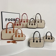 Retro Boston Handbag Female Contrast Color Handle Lock Bag Shoulder Messenger Bag (Multi-Color Optio