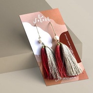 Tassel earrings cream and dark red with real pearl