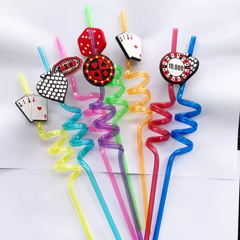 Casino Straws Keychain Casino Birthday Game Night Poker Party Supplies Las Vegas Theme DecorationS C