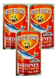 Rose Bowl Sardines Big Red 3pcsx425grams, sardines in tomato sauce with chili, imported sardines