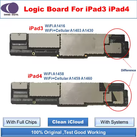 iCloud free Unlocked Motherboard for iPad 3 A1416 A1430 A1403 Logic Boards for iPad 4 A1458 A1459 A1