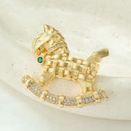 2026 Rocking Horse Brooch Zirconia Inlay Gold Plated Elegant Women Jewelry Gift Perfect Balik Kampun
