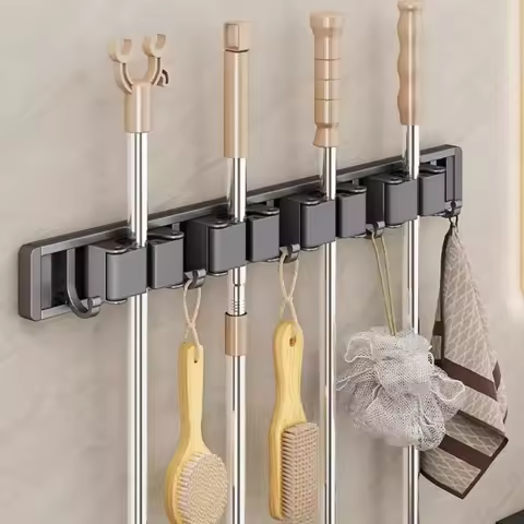 Mop and Broom Organizer Mop Holder Rack Mop Holder Wall Mounted Strong Broom Mop Holder Shelf with H
