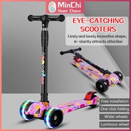 Foldable Children Scooter Adjustable Height Widened Pedals Kids Scooter Balance Bike with Flash Wheels Folding Scooters