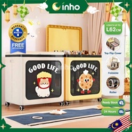 INHO L62cm Cute Top Flip Cover Storage Box Foldable Clothes Blanket Toy Storage Cabinet With Roller