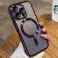 Glitter Luxury Electroplate For Magsafe Magnetic Clear Camera Lens Protector Glass Case For iPhone 15 13 14 12 11 Pro Max Plating Wireless Charging Cover