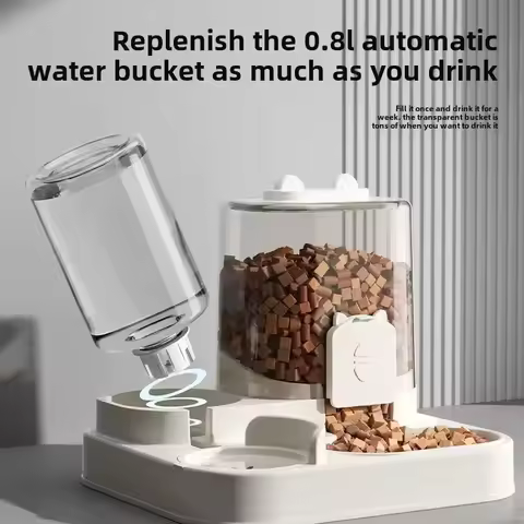 JJ Universal 2‑in‑1 Automatic Dog Cat Feeder & Water Dispenser Set Gravity Food Waterer Bowl for Sma