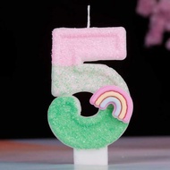 Birthday Aaaaa 1Pc Number 5 Candles, Rainbow Theme Candles For Cake, Pink Green Numeral Candle Aa