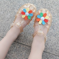 Summer girls princess fashion sandals Baotou baby crystal jelly shoes seven-color flower Roman girl beach shoes