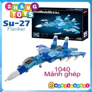 Su-27 Flanker Sukhoi Fighter aircraft puzzle assembled with 1040 pieces Minifigures Sluban M38-B0895