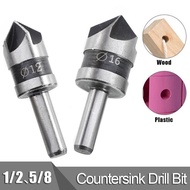 2pcs 5 Flute Countersink Drill Bit HSS 82 Degree Point Angle Chamfer Chamfering Cutter 1/4" Round Sh
