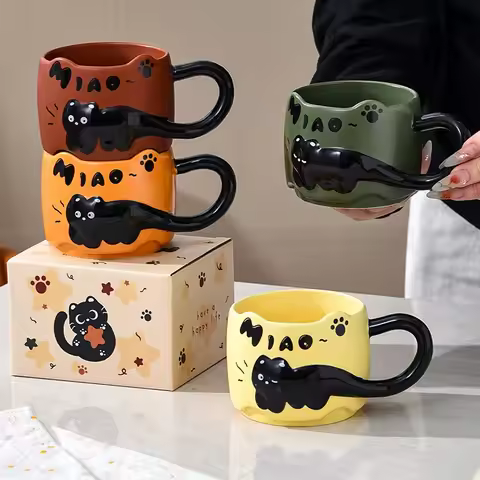 Stacking Cat Mug Coffee Tea Cup Cute Cartoon Design Stacking Creative Adorable Ceramic Fun Gift For