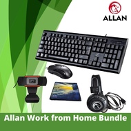 ALLAN Online Class Bundle, Q9 Fashion Keyboard Mouse, Allan A-99 Headset, 480P Webcam, Mousepad