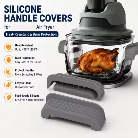 2pcs Silicone Handle Covers for Ninja Crispi Air Fryer Heat-Resistant Burn Protection for 2.5/4/6QT 