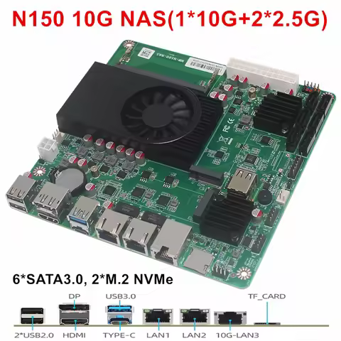 6-Bay NAS Motherboard Intel N150 i3 N305 1*10G 2*i226-V 2.5G 6*SATA3.0 2*NVMe 1*DDR5 4800MHz Home Se