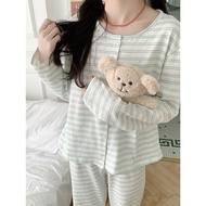 Women's Pajamas / Long Horizontal Striped Cotton Pajamas